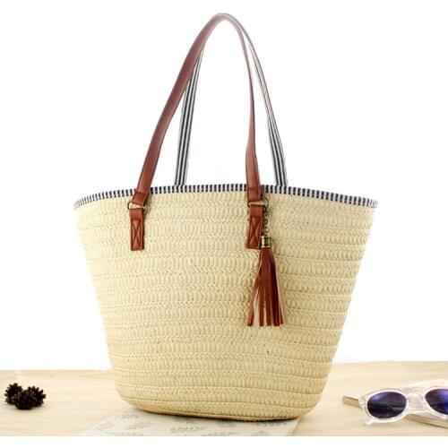 Summer Women Straw Tassel Beach Shoulder Bag Fashion Square Rattan Woven Handbag Ladies Casual Large Capacity Totes Travel Bags