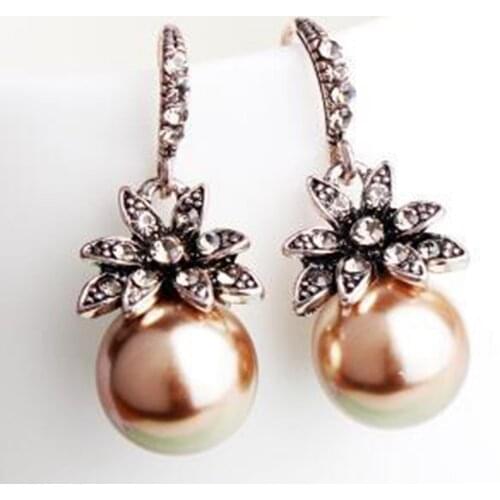 Vintage Sun Flower Imitate Pearl Crystal Dangle Earrings Women Fashion Jewelry Accessories Brincos Drop Shipping