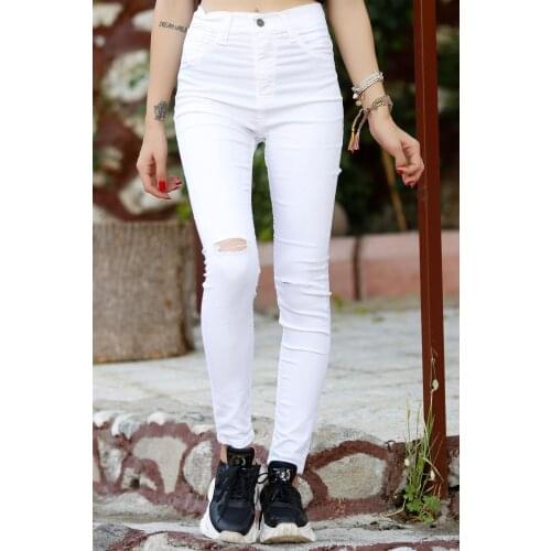 Yırtıklı Jeans Pants White-4291.925