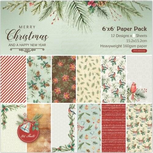 ZFPARTY 12pcs 6" Single-side Printed Merry Christmas painting creative papercraft art paper handmade scrapbooking kit set book