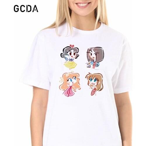 Disney Cute Princess Snow White Mulan Ariel T-Shirt Women Kawaii Girls Tshirt Ulzzang Casual Harajuku Tops Dropship