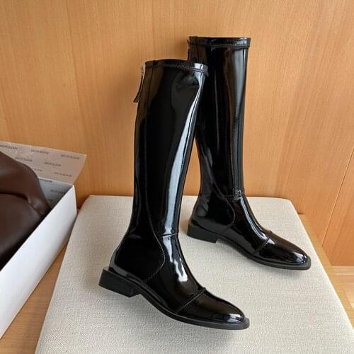 Women Genuine Leather Knee High Boots Flat Heel Women Winter Boots Fashion Casual Woman Long Footwear