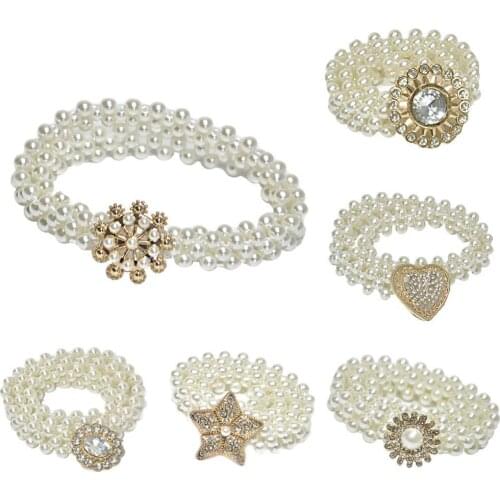 Hot Sales Fashion Women Rhinestone Heart Star Faux Pearl Thin Waist Belt Elastic Waistband