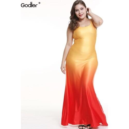 Godier Women Fashion 2020dress Plus Size 5XL Dress Women Dress Sleeveless Casual Sexy Beach Gradient Color Long Dress