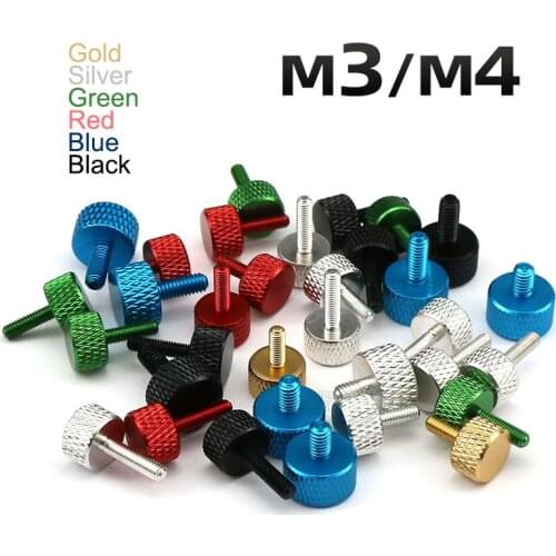 10PCS M3 M4 Aluminum Alloy Flat Head knurled Hand Screw Colourful Screw Bolt