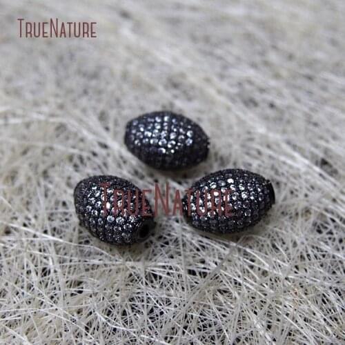 10Pcs Fashion Copper Loose Beads Clear Zircon Micro Pave Gunmetal Plated Oval Shaped Loose Beads 12x17mm BE780
