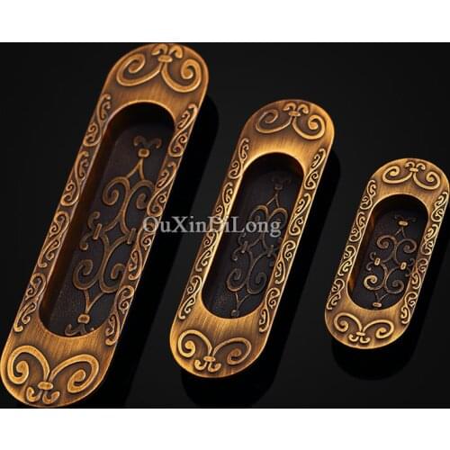 HOT 10PCS Sliding Door Cabinet Furniture Handles European Antique Hidden Recessed Flush Handle Concealed Sliding Door Handles