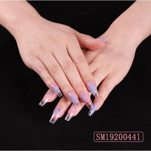 24 Pieces/box of Nail Art Tips with Water Color Wearable Nails European and American Style Long Ballet Fake Nails Finished Nails