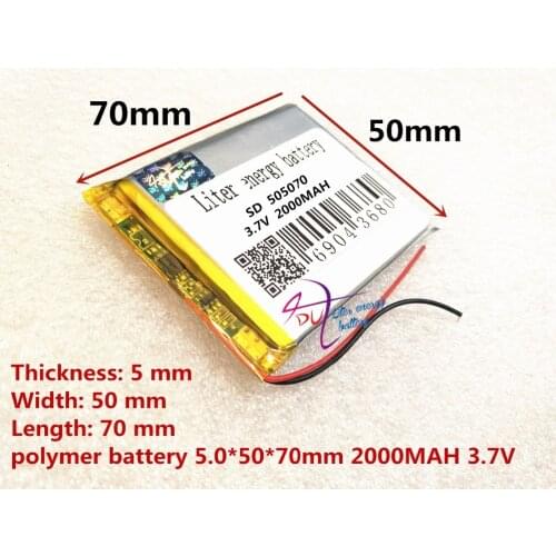 505068 3.7V 2000mAH 505070 PLIB polymer lithium ion battery Li-ion battery for mp3 mp4