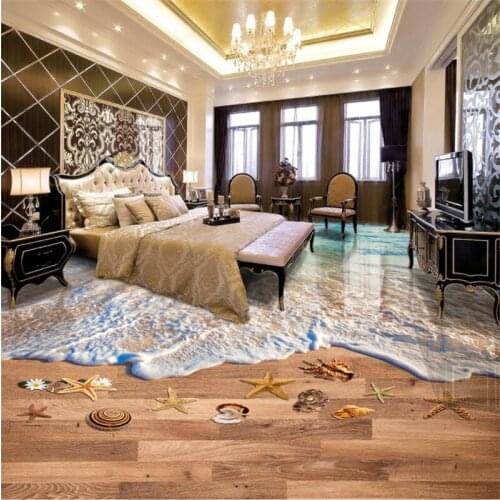 Beibehang Large Custom Wallpaper Mural Wave Beach Sand House 3D Floor Tile Stereo Painting wall papers home decor