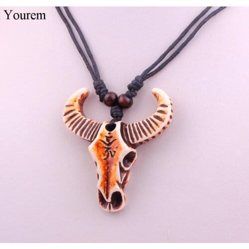 One piece Punk Style Faux Yak Bone Bull OX Head Skull Carved Pendant Necklace for Women Men Jewelry drop ship ok fj117