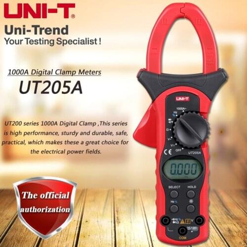 UNI-T UT205A 1000A AC Digital Clamp Meter Multimeter Resistance / Frequency Test Diode Test Full Symbol Display LCD Backlight