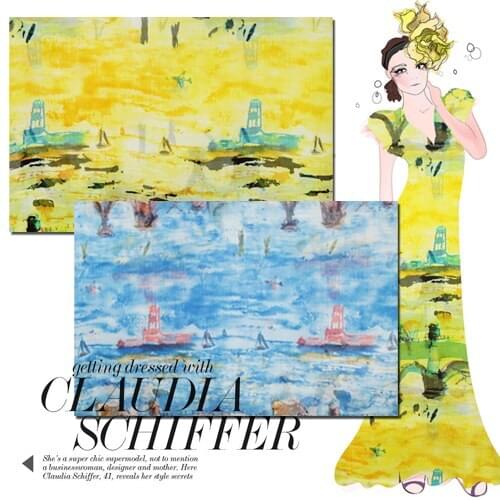 CNUM SC031 100% Natural Silk Chiffon/ Voyage/ Printed Silk Fabric / Width 1.48yd Thickness 6mm / Sold by meter