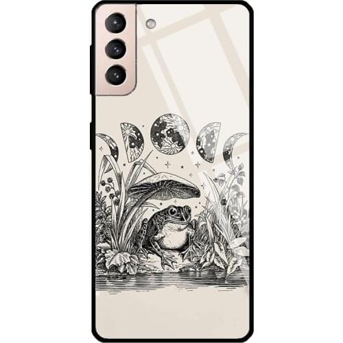 Cottagecore Frog Mushroom Witchy Tempered Glass Case For Samsung Galaxy S10 Plus Note 10 S8 S9 S20 FE S21 Note 20 Ultra