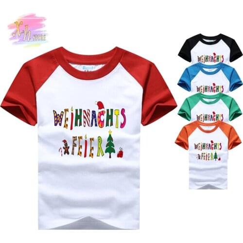 Fashion Girls T-shirt Children Short Sleeves White Tees For Boys Baby Kids Cotton Tops For Christmas Clothes 2-15 Y