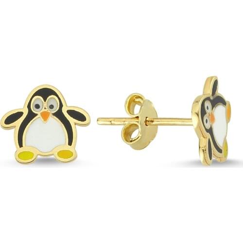 14k (585) Gold Enamel Penguin Child Earrings