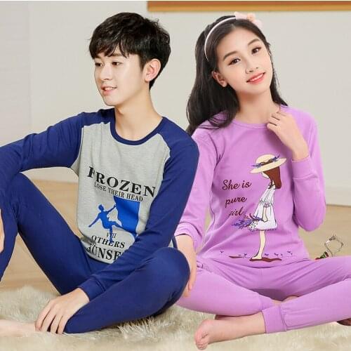 Teens Pajamas Long Sleeves 100% Cotton Pyjamas Big Kids Clothes Sets Children Boys Sleepwear Pajamas For Girls 10 12 14 16 Years