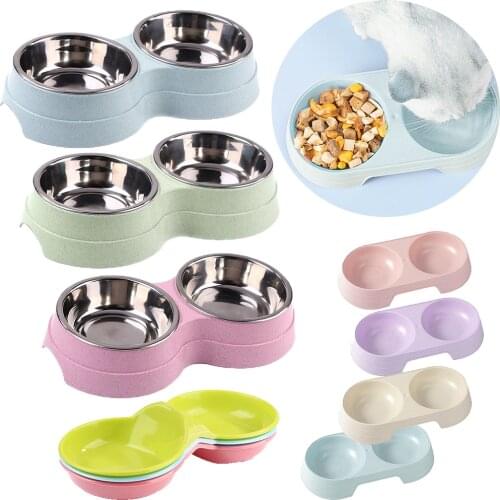 Double Pet Bowls Dog Food Water Feeder Stainless Steel Pet Drinking Dish Feeder Cat Puppy Feeding Supplies Small Dog Accessories