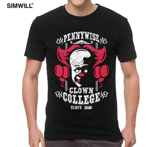 It Pennywise Clown College T Shirt Men Short Sleeve Cotton Movie T-shirt Stephen King Horror Characters Tee Streetwear Tshirt