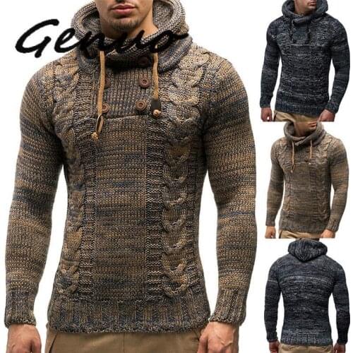 Genuo Autumn Winter Men Hooded Sweaters Male Sweater Jumper Men Fashion Casual Slim Mens Sweaters 2020 Basic Knitwear Clothes