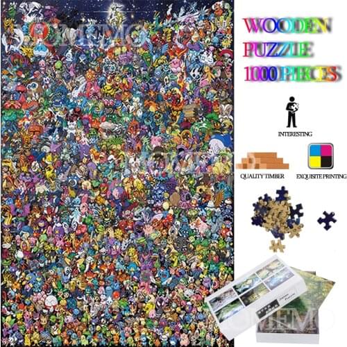 Pocket Monster Collection Puzzle 1000 Pieces Cartoon Anime Wooden Jigsaw Puzzles Toys for Adults DIY Assembly Wooden Puzzles