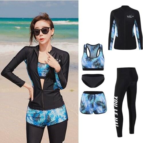 Womens 5pcs Rashguards set UPF 50+ Swim Shirts & Tights Bikini UV Sun Protection Long Sleeve Zip Surf Yoga Running Jogging Suit
