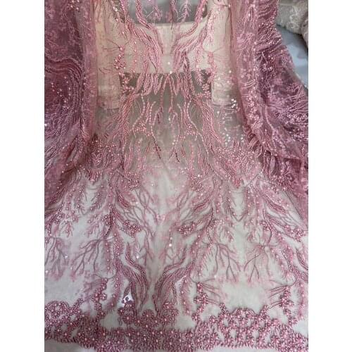 Beautiful embroidered tulle lace fabric Latest design ZH-58689 french net lace fabric with beads