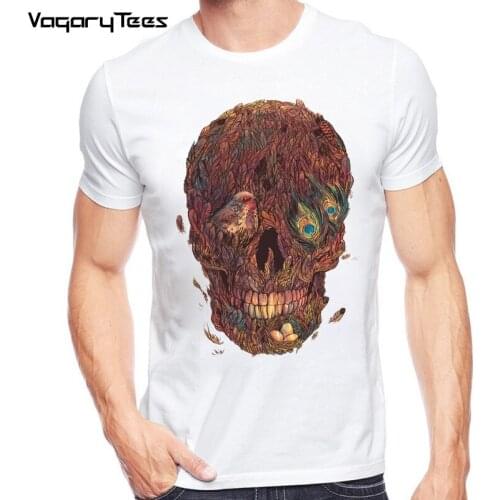 Creative Nest feather chief skull punk t shirt homme new white casual Tshirt men Comfortable short sleeve t-shirt