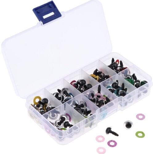 100 Pieces Round Safety Eyes with Glitter Nonwoven and Washers for Soft Toy Stuffed & Plastic Animal 10mm