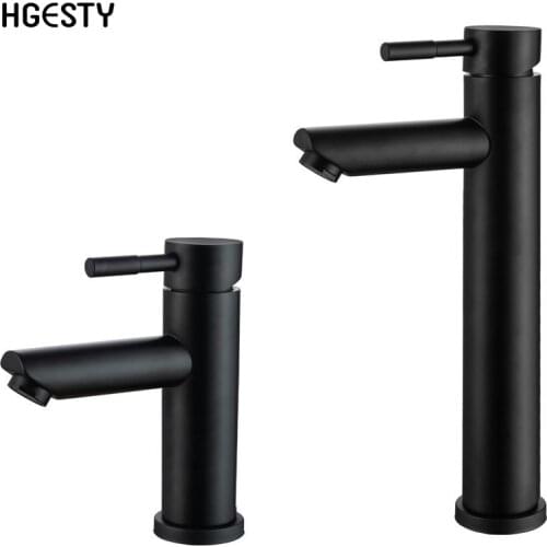 Matte Black Basin Sink Faucet Stainless Steel Single Lever Hot Cold Water Mixer Tap Deck Mounted Bathroom Tall Wash Basin Mixer