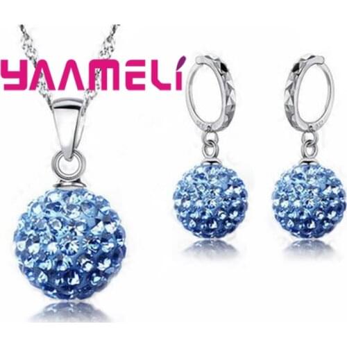 Multiple Color Woman Trendy Ball Shape Jewelry Sets 925 Serling Silver Shinning CZ Necklace Earrings Wholesale