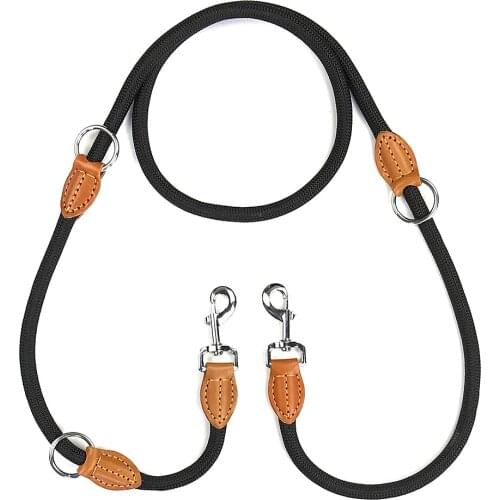 Multifunction Double Leash P chain Collar Two Dog Leashes Nylon Adjustable Long Short Dog Training Leads Tied Dog Supplies