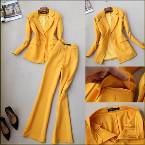 European and American fashion womens suit 2019 spring new professional commuter lady suit jacket Slim micro-horn trousers Set