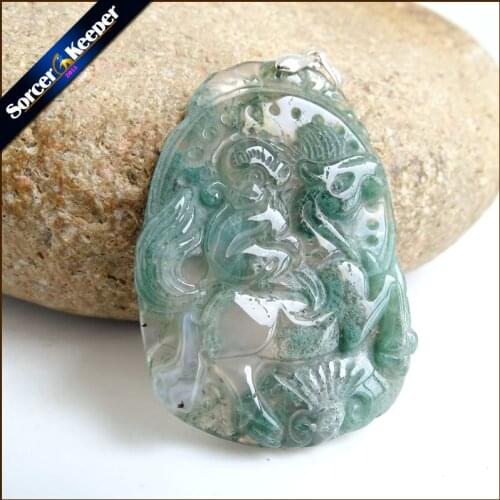Hand Carved Brave Troops Animal Men Jewelry Natural Green Agates Stone Pendant Necklace Wholesale Crystal for Boys Gifts SS911