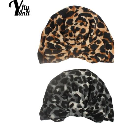 Yundfly 17*12.5 CM Soft Comfortable Baby Girl Turban Hat Fashion Leopard Print Bowknot Infant Cap Cute Bow Headwear Holiday Gift