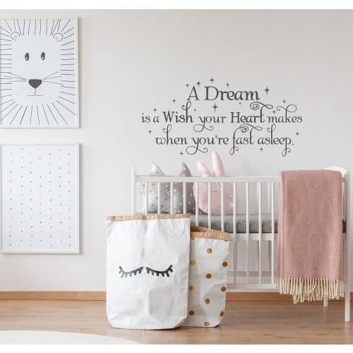 Wall Decals for Girls A Dream Is A Wish Your Heart Makes When You're Fast Asleep Quotes Wall Stickers Princess Room Playroom G89