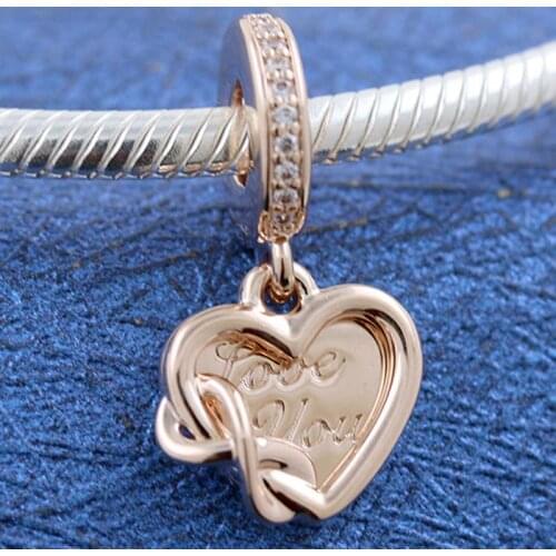 Original Rose Love You Infinity Heart With Crystal Pendant Beads Fit 925 Sterling Silver Charm Pandora Bracelet Diy Jewelry