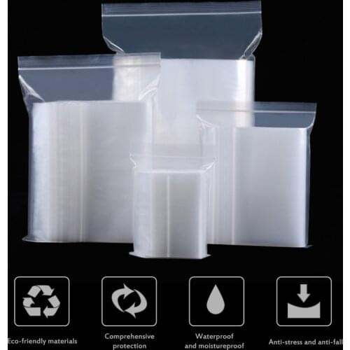 100pcs/lot Plastic Bags Jewelry Zip Zipped Lock Reclosable Plastic Poly Clear Bags Storage Baskets Kitchen Home Cocina Garden