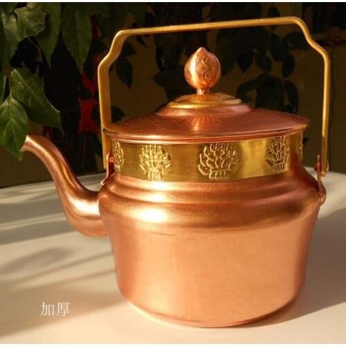 Thick Pure Copper Teapot Water Kettle Lotus with Lid Handle Upscale Gift