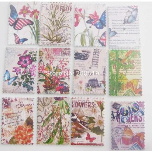 WBNNGO postage stamp rectangle wood button 100pcs DIY handwork craft buttons mix colors randomly