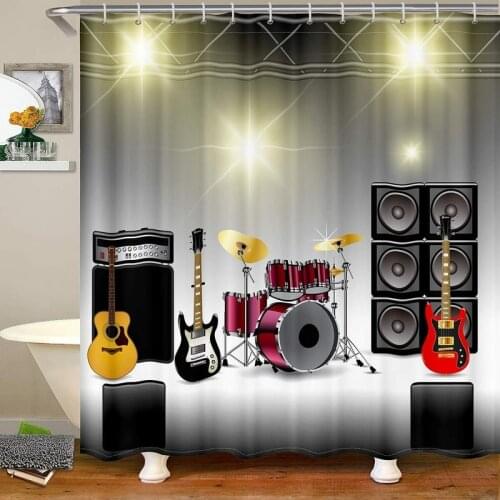 Stage and Music Instruments Shower Curtain Waterproof Protector Screen Cover Printed Pattern Multi Sizes Home Decor with C Hooks