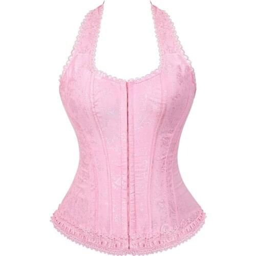 Sexy Lace Floral Brocade Straps Corset With Lingerie Zipper Overbust Corsets and Party Halter Corselet Top Vest Plus Size