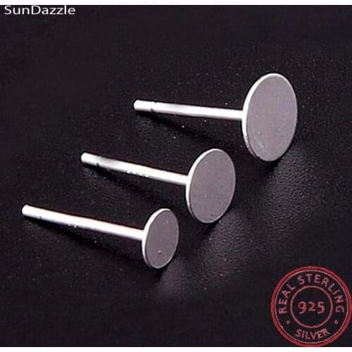 10pcs Real Pure Solid 925 Sterling Silver Earring Studs Needle Post Flat Round Pad Pins 3~8mm Settings DIY Jewelry Making