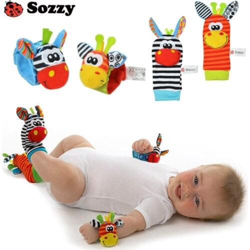 Sozzy 4 pcs/lot (4 pcs=2 pcs waist+2 pcs socks), baby rattle toys Sozzy Garden Bug Wrist Rattle and Foot Socks