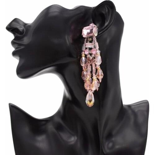 High Quality Boho Acrylic Crystal Bead Fringe Drop Earrings Dangling Big for Women Multicolor Long Tassel Beaded Earring Jewelry