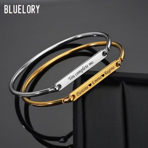Bluelory Custom Laser Engraved Names Bangles 3 Color Stainless Steel Women Personalied Jewelry