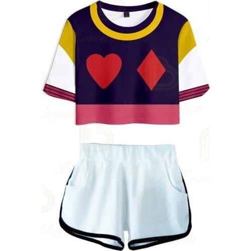 Summer Cropped T-shirt Suit Female Hunter Hunter Cosplay Siso 3D Cropped T-shirt Shorts Suit Casual Women Two Piece Sets