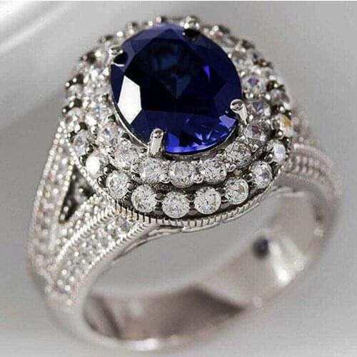 Noble Blue CZ Women Vintage Rings Retro Party Female Accessories Full Cubic Zirconia Gorgeous Ring Gift Ladies Jewelry