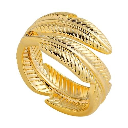 Vintage Retro Gold Metal Feather Ring for Women Boho Feathers Arrow Adjustable Opening Rings Finger Jewelry Bijoux 2021