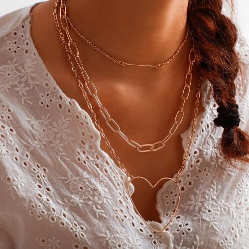 MAA-OE New 2020 Boho Vintage Gold Necklaces For Women Heart Shaped Thick Chain Necklace Multilayer Female Jewelry Wedding Gift